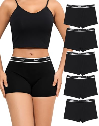 Levao Boxer Femme Coton Culotte Femme Shorty Shorts Lot de 5 | Caleçons Femmes Anti Frottement, sous Vetements, Confortable Respirant Pantys, Doux Sport, Décontracté, Multipack, S-XXL