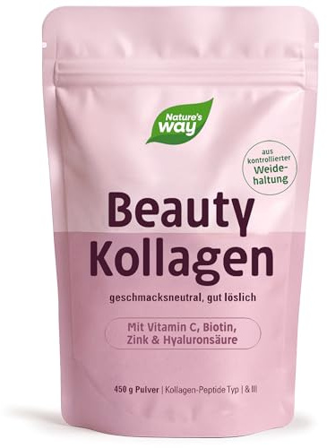 Beauty Kollagenpulver 450 g | Vitamin C Hyaluronsäure Biotin Zink | Collagen Peptide Typ I & III | Weidehaltung | für Haut Haare Nägel I Kollagen Hyaluron Komplex | geruchs- und geschmacksneutral