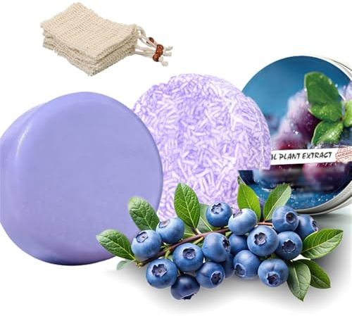 Ensemble de shampoing et après-shampoing solides à la myrtille, shampoing et après-shampoing solides violets, apaise les frisottis, nourrit les racines des cheveux (B-SET)