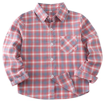 Generisch Partnerlook - Camisa infantil con cuello a cuadros, de un solo pecho, adecuada para niñas y niñas, también para mayores, ideal como ropa de Navidad y ocio. Camisa para niño 152, Rosa., 13-14