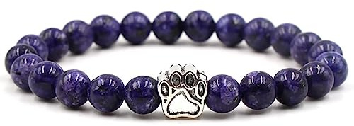 Bracelet en Pierre Naturelle avec Pendentif Patte pour Elle et Lui, Partenaire en Pierres Véritables 8 mm, Cadeau Couple Femme Homme - Robinets 19 cm