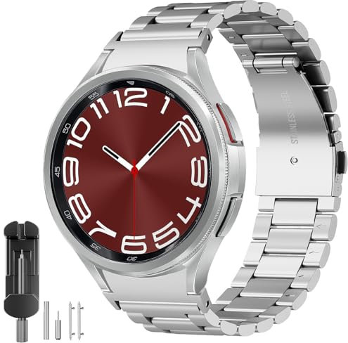 SUNDAREE Compatible with Strap Samsung Galaxy Watch 7 6 5 4 44MM 40MM/FE/Watch 6 4 Classic 47MM 46MM 43MM 42MM LTE/5 Pro 45MM,No Gap Silver Men Women Stainless Steel Metal Replacement Smartwatch Band