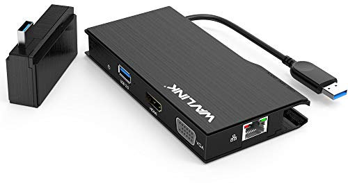 WAVLINK Station d'accueil Universelle 2K USB3.0, Double vidéo HDMI/VGA avec Gigabit Ethernet, USB3.0, Lecteur de Carte SD/TF, HDMI 2560x1440 et VGA 1920x1200, pour Windows et Mac