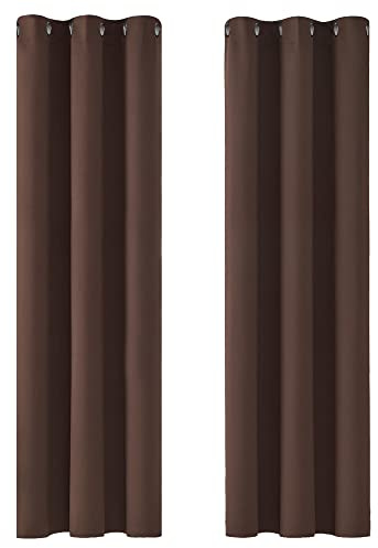 Deconovo Home Decorative Ring Top Curtains Thermal Insulated Curtains Blackout Eyelet Curtains for Bedroom Brown 42 x 63 Inch 2 Panels