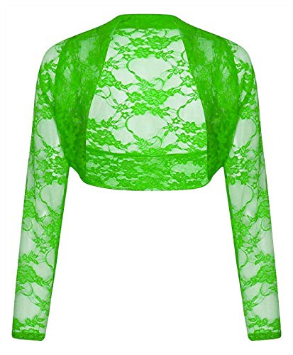 Candid Styles Womens Long Sleeve Lace Detail Ladies Bolero Cropped Shrug Top Cardigan 8-26, One Size 8-14, Jade Green - Long Sleeve Lace Detail Shrug