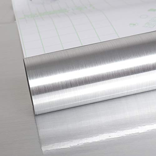 VEELIKE 15.7''x708'' Stainless Steel Contact Paper for Appliances Heat Resistant Self Adhesive Wallpaper for Kitchen Countertops Refrigerator Dishwasher Washing Machine Oven Door Metal Furniture