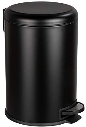 WENKO Küchen Abfalleimer Leman, 20 Liter, Mülleimer mit Absenkautomatik, Tretfunktion, herausnehmbarem Einsatz, aus lackiertem Stahl, 30,5 x 44 x 37,5 cm, Schwarz matt