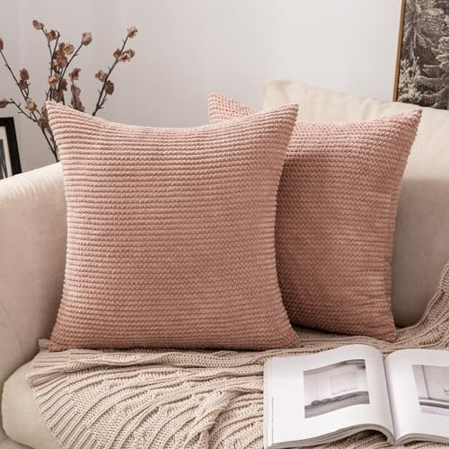 MIULEE 2er Set Kissenbezug Kordkissen Zierkissenbezug Dekokissen Kordsamt Bezug Kissenbezüge Kissenhülle Zierkissen Dekorative Sofakissen Deko Vintage Couchkissen für Sofa Wohnzimmer 50x50 cm Rosa