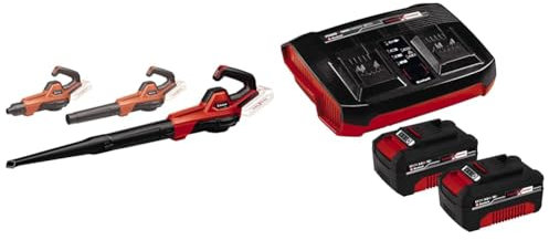 Einhell Akku-Universalbläser GE-UB 18/250 Li E Power X-Change (18 V, 250 km/h Luftgeschwindigkeit, 3-tlg. Rohr, elektr. Drehzahlregelung mit LED-Anzeige, inkl. 2x 4 Ah Akku und Twincharger)