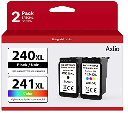 Axlio PG-240XL/CL-241XL Remanufactured Ink Cartridges Replacement for Canon 240 241, 240XL 241XL Combo Pack Use to Canon MG3620 TS5120 MG3520 MG2120 MX452 MX512 MX532 Printer (2 Pack)