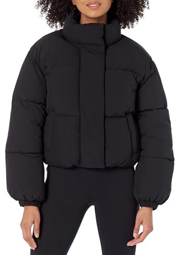 Amazon Essentials Women's Cropped Full-Zip Puffer Jacket (Quilted Matte or Sherpa Fleece), Black, XL