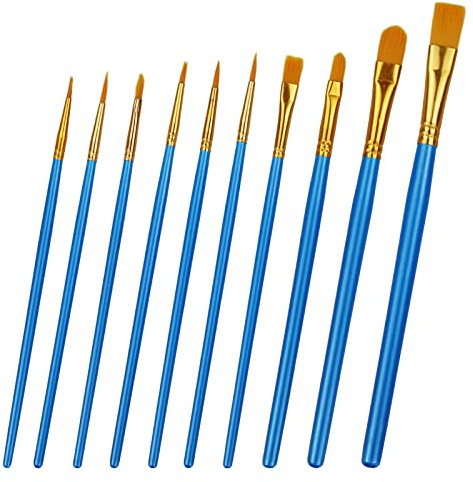 SZCXDKJ Nylon Paint Brushes 10 pcs Paint Brushes Set for Acrylic Painting Oil Painting Watercolor Painting Gouache Painting Face Painting (Blue)