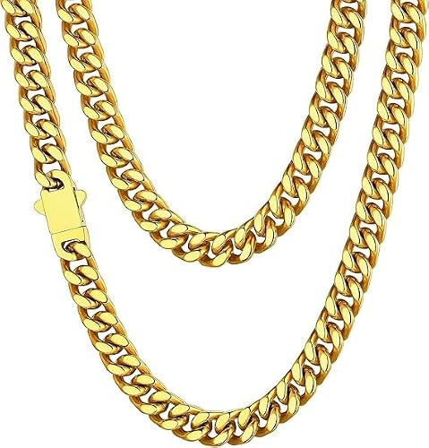 ChainsHouse Men Cuban Chain Necklace, Stainless Steel Chains Strong Clasp | 5/7/9/12mm Thick Cuban Link Hip Hop Mens Jewelry, 46cm-76cm for Man