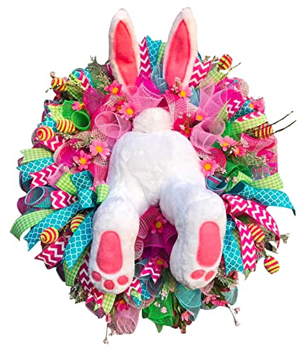 Påskkrans med hare, påskkaninkrans, påskkrans med kaninpopo, påskkrans, dekoration, påskkrans med kanin, bakhänge, hare, dörrkrans, dekoration, ytterdörr, välkomstkrans, dekoration för upphängning, simuleringsgirlang