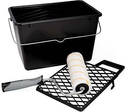 PENNELLIFICIO 2000 | Kit Rullo con Bacinella e Retina per Scolare la Pittura, Set Pittura, Idropittura, Pareti Lisce e Poco Ruvide, Secchio da 14 L, Dimensioni 20 cm – Made in Italy