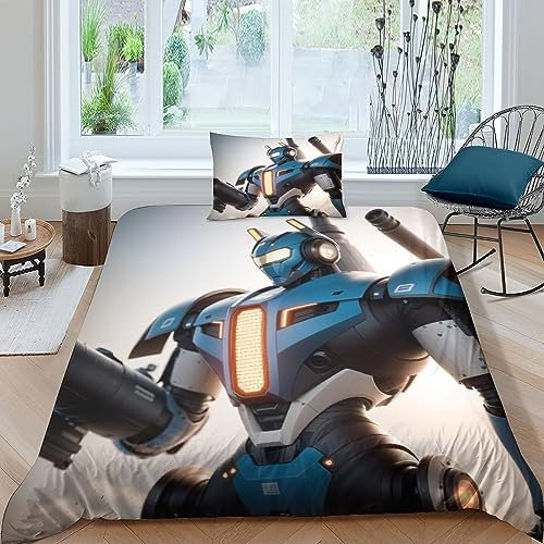 Weltraum Mecha 2-Piece Light Plush Mikrofaser Duvet Cover Kriegm Sci-fi Krieg Duvet Cover And Pillowcase with Zip Hypoallergener Mikrofaser Für Kinder Teenager Erwachsene Bed Linen Single（135x200cm）