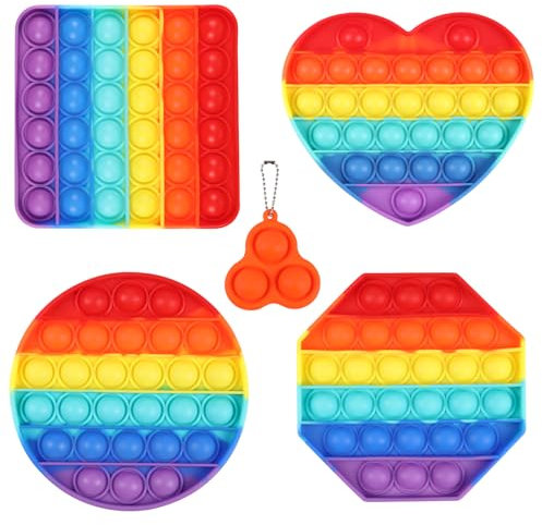 4 Packs Pop Spielzeug, Poppit Set, Silikon Push-Pop Bubble Sensory Fidget It Toy, Wasserfeste Rainbow Sensorisches Zappeln Spielzeug, Antistress Popet für Kinder und Erwachsene