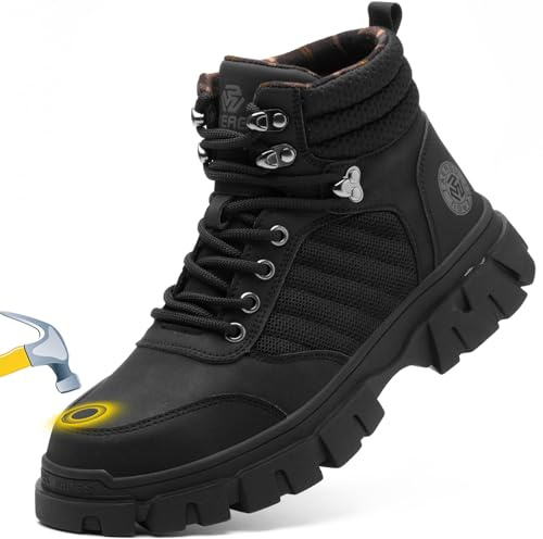 Waterproof Steel Toe Boots For Men-6 Inch Comfortable Mens Safety Work Boots Indestructible Steel Toe Shoes Lightweight Non Slip Puncture Resistant Industrial Construction Boot,Black,Size 11 men