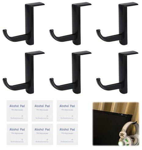 6 Pcs Soporte de Auriculares Gancho Adhesivo, Soporte para Monitor Ganchos para Auriculares con 6 Pastilla limpiadora, Compatible con Todo Tipo de Auriculares, para Monitor, Escritorios de Oficina