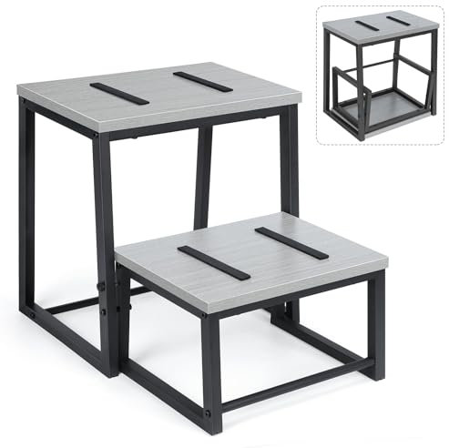 LIANTRAL Taburete de 2 Niveles para Adultos y niños, Marco de Metal Estable, Tabla de Madera, soporta hasta 160 kg, reposapiés, diseño Extensible 2 en 1, Gris