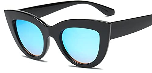 Gafas de Sol Polarizadas,Gafas de Sol para Exteriores, Gafas de Sol Polarizadas Medio Negro Lentes Grises Lindas Mujeres Gafas de Sol de Ojo de Gato Retro para Damas Azul Espejado/Black E Blue/a