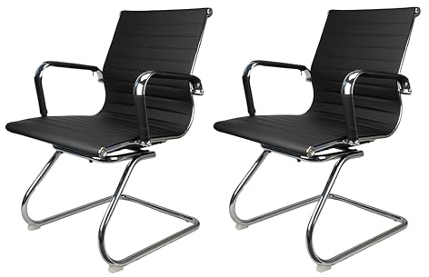 DWELLTON - Office Chairs Set of 2, Meeting Chairs/Reception Chairs in PU Leather,Guest Chair, Visitors Chair with Chrome Frame with Arms, Max Comfort (2, Black)