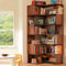 Vockol Eck Bücherregal, 190 cm Massivholz Bücherregal Veranstalter, 6-Stufiges Eckregal, Großes Eck Ausstellungsregal für Wohnzimmer, Schlafzimmer und Home-Office, Walnuss