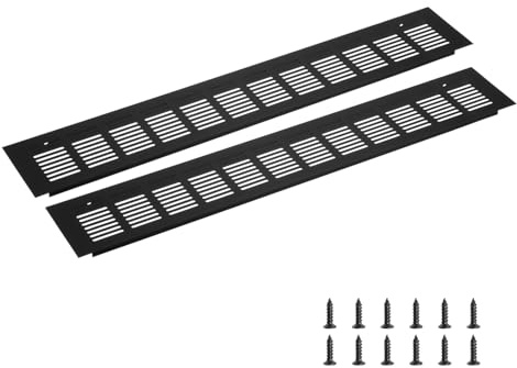 sourcing map Rectangle Ventilation Grille 500x80mm/20x3 Black | Aluminum Alloy Mesh,Air Vent Cover,Louvered Ventilation Cover,with Mounting Screws for Cabinet Shoe Closet