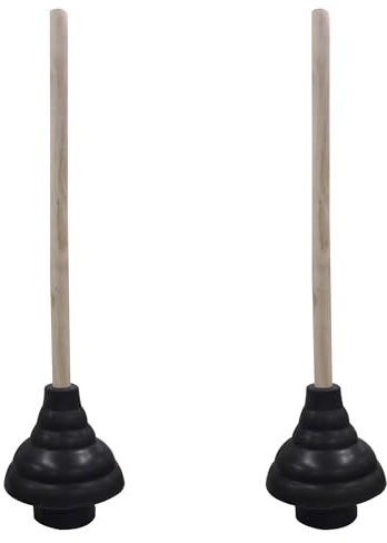 HAUTMEC 2PCS Rubber Toilet Plunger for Bathroom Sink Plunger Toilet Unblocker with 150mm (Dia) Plungers and 450mm Wood Handle for ​Bathroom Sink Drain Kitchen