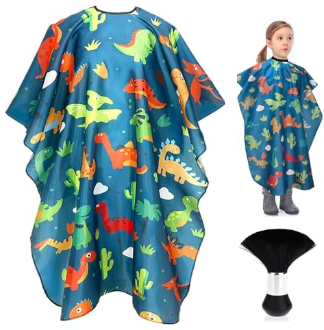 Zasjon Capas de Peluquería para Niños, Impermeable Capa de Corte Peluqueria, Capa de Cortar Cabello Delantal con Patrón de Dinosaurio, Profesional Capas de Corte de Pelo para Niños Peluquería