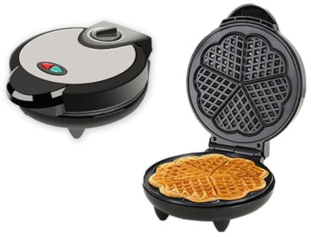 Piastra per waffle a forma di cuore - Prepara 5 waffle a forma di cuore per la colazione - Piastra antiaderente, facile da pulire, padella elettrica per waffle con controllo di doratura regolabile