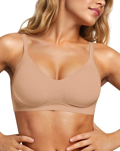 Vertvie Womens Seamless Bra No Underwire Comfort Push Up Bras Buttery Soft Wireless Bralette Full Coverage Sport Everyday Bra(Praline,Medium)