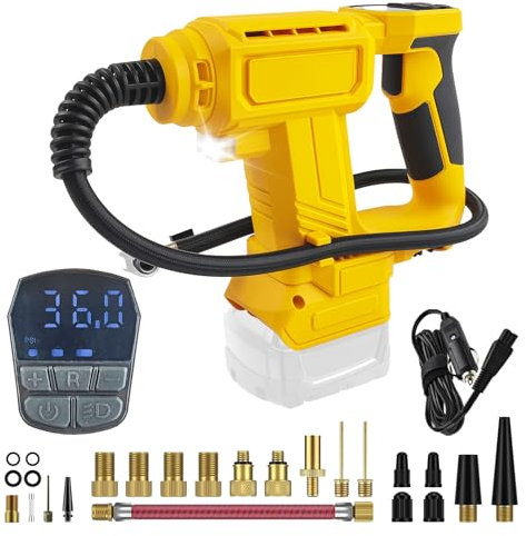 Inflador de neumáticos inalámbrico para batería DeWalt de 18 V (sin batería), compresor de aire portátil con manómetro digital y luz LED, 120 PSI máximo para coche, motocicleta, bicicleta bola (con