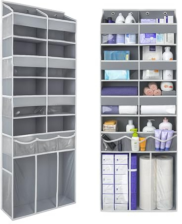 EZVERY Extra Large Over The Door Organizer with Clear Pockets - 8 Compartments & XL Bottom Storage, Heavy-Duty Hanging Organizer for Bathroom, Bedroom, Closet (57 Inch Height).