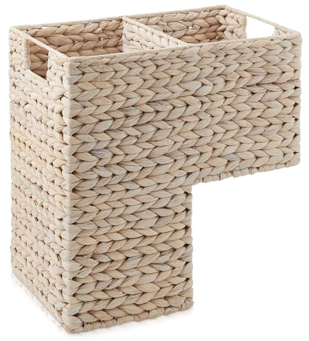 Casafield Stair Step Basket with Handles, Whitewash - Woven Water Hyacinth Staircase Basket Storage Bin Organizer