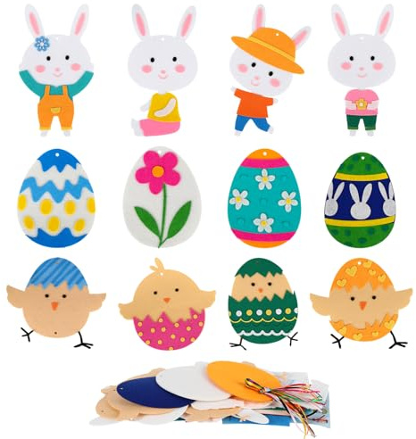 JadeLink Fieltro para Manualidades Pascua Niña, 12 Piezas Creativo Decoracion Pascua, Set de Manualidades con Conejos, Huevos y Pollitos Niños a Partir para Niños y Niñas, Regalos