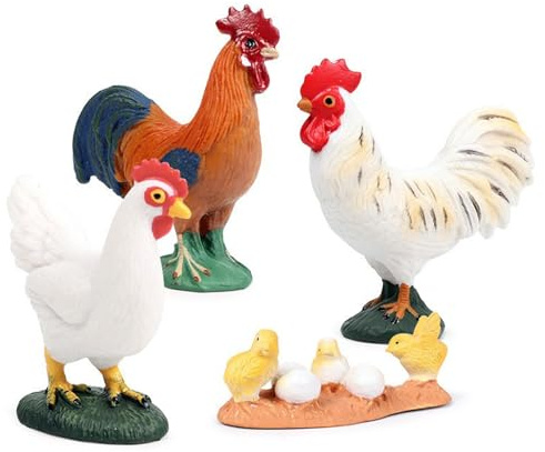 Fafeims Decorazione di Pollo, Figurine di Pollo, Set di 4 Animali da Fattoria Simulati con Pulcini di Gallina, Decorazione di Fattoria Dipinta a Mano per Tavolo da Giardino per Feste di