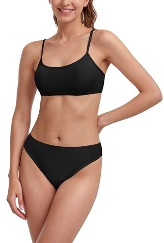 Period Swimwear Two Piece Leakproof Bikini Set Tie Back Swimsuit Low Waist Menstrual Swimming Costume for Teen Girls Women XS Black