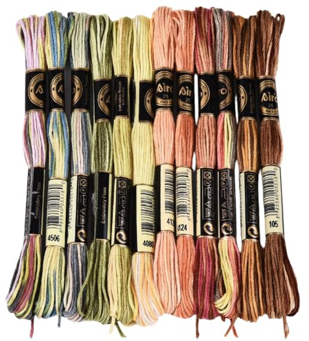 CABODYALS 12 trådar 96 m korsstygnsgarn, färgglatt broderigarn, 6 trådar melerad polyester, vänskapsarmband, garn i bulk för sömnad, hantverk, stickning, klädtillverkning och dekoration