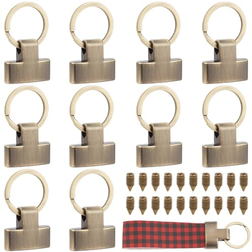 CALFOVERA 2 Colors 10 Sets Key Fob Hardware with Split Ring and Screws 25mm Keychain Wristlet Hardware Set Alloy Key Chain Clamp for Car Keyring Lanyard Leathercraft(Black;Light Gold)