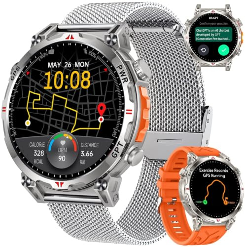 Smartwatch Reloj Inteligente Hombre con GPS: 1.7'' AMOLED Smart Watch con Bluetooth Llamada Brújula 110+Modos Deportivos 3ATM Impermeable Monitor Frecuencia Cardíaca SpO2 Sueño 650mAh Para Android iOS