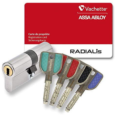 Vachette RADIALis – Cilindro de cerradura desmontable SYNKRO 32,5 x 32,5 mm Inox, seguridad máxima, para puerta exterior, puerta de entrada – 4 llaves no copiables, tarjeta de propiedad