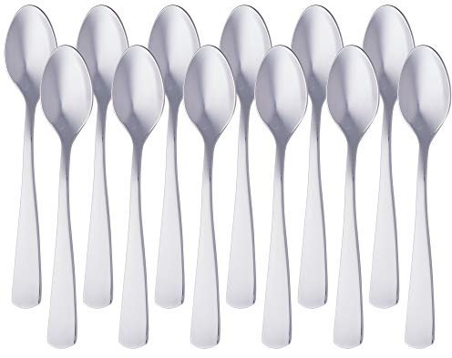 Amazon Basics - Cucchiaino da Caffè in Acciaio Inossidabile con Bordo Quadrato, 14,2 cm, Confezione da 12