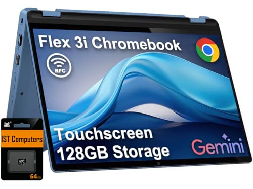 Lenovo IdeaPad Flex 3i Chromebook 2-in-1 Laptop (12.2 FHD+ Touchscreen, Intel N100, 4GB DDR5, 128GB Storage (64GB eMMC + 64GB SD Card)) for Home & Student, Long Battery Life, IST Dock, NFC, Chrome OS