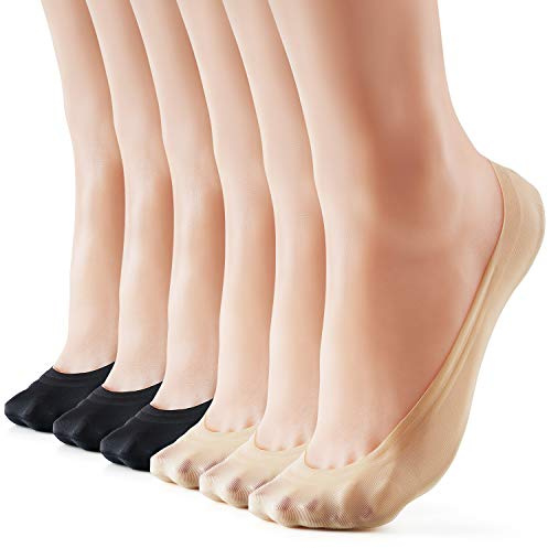WISVOOO 3-6 Pairs No Show Socks Women Nylon Ultra Low Cut Non-Slip Thin Liner Socks Invisible Hidden Socks for Flats