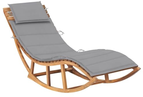 vidaXL Wooden Rocking Sun Lounger with Cushion - Durable Solid Teak Wood Outdoor Furniture for Garden, Patio, Balcony - Weather-Resistant, Comfortable Seating with Smooth Sanded Finish, Rockable D...