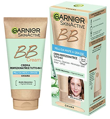 Garnier BB Cream Opacizzante SkinActive, Per Pelle Uniforme e Opaca, Look naturale, Arricchita con Acido Ialuronico, Aloe Vera e Pigmenti minerali, SPF 25, Tonalità: Media