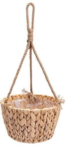 Decorasian Blumenampel hängend - Blumentopf, geflochten aus Wasserhyazinthe - Ampel mit Juteseil - Blumenhänger - 26cm