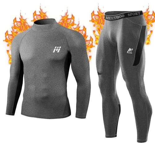 MeetHoo Ensemble de sous-vêtements Thermiques pour Homme avec Doublure Polaire et col Montant Jeu de Couches de Base