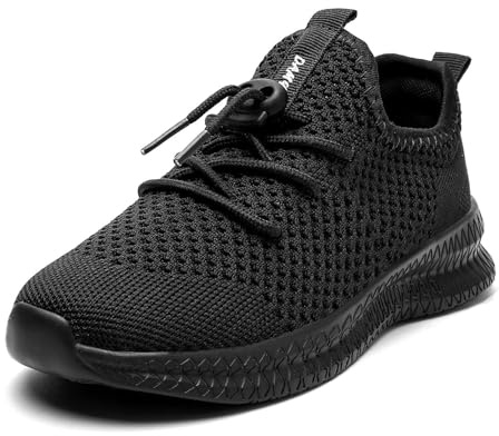 AZSDXS Baskets à enfiler pour garçons et filles - Pour sports de plein air - Chaussures de course à pied - Tennis - Antidérapantes - Chaussures de sport en polyéthylène, a noir, 34 EU
